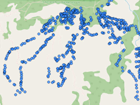 Seedling and sapling photos in the Caldor plotted on a map